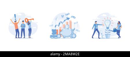 Arbeiten Sie mit der Erstellung von Geschäftsplänen. Teamarbeit mit Ideen für ein neues Projekt, Planung von Startup. Business-Lösung und finanzielle Investition, Flachvektormodell Stock Vektor