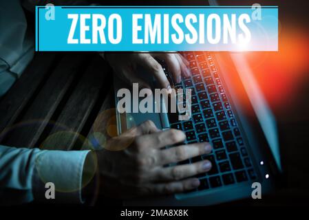 Konzeptionelle Anzeige Null Emissionen. Das Wort für emittiert keine umweltschädlichen Abfallprodukte Stockfoto