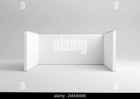Leerer Messegelände mit weißen Wänden. Handelsraum, Präsentationssaal. 3D Abbildung Stockfoto