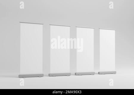 Realistisches, vertikales 3D-Design für Bannerständer. 3D Abbildung Stockfoto