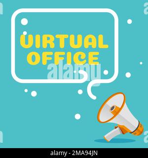 Handschrift Text Virtual Office. Geschäftsidee Mobile Arbeitsumgebung mit Telekommunikationsverbindungen Stockfoto