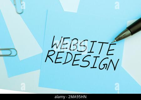 Konzeptionelle Überschrift Neugestaltung der Website. Wort für Modernisierungs- oder Designverbesserer Ihrer Website Stockfoto
