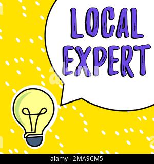 Handschriftlicher Text lokaler Experte. Business Idea bietet Know-how und Unterstützung bei der Buchung von Veranstaltungen vor Ort Stockfoto