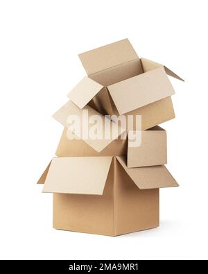 Beige Kartons auf isoliertem weißem Hintergrund Stockfoto