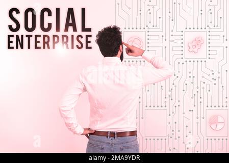 Konzeptionelle Überschrift Social Enterprise. Konzeptfotogeschäft, das auf sozial verantwortliche Weise Geld verdient Stockfoto