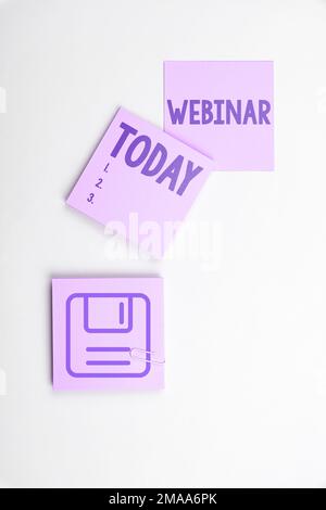 Webinar zur konzeptionellen Darstellung. Wortwahl definiert als Seminar, das über Internet-Webkonferenzen abgehalten wird Stockfoto