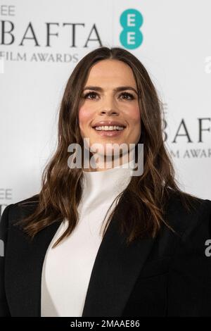 London, Großbritannien. 19. Januar 2023 Schauspieler Hayley Atwell gibt Nominierungen für die EE BAFTA Film Awards 2023 im BAFTA-Hauptsitz in Piccadilly bekannt. Kredit: Stephen Chung / EMPICS / Alamy Live News Stockfoto