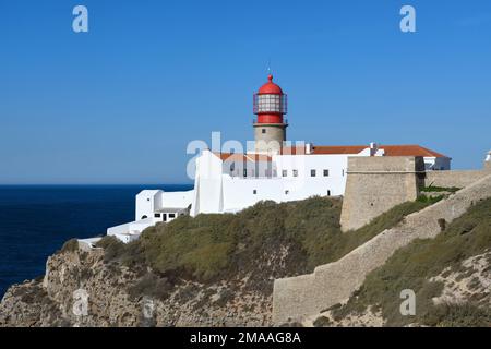 Cabo de Sao Vicente Leuchtturm, Sagres, Vila do Bispo, Faro Bezirk, Algarve, Portugal Stockfoto