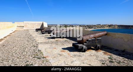 Kanonen, Festung Sagres, Sagres, Vila do Bispo, Faro, Algarve, Portugal Stockfoto