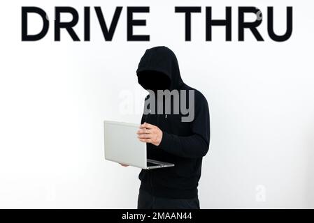Handgeschriebenes Schild Drive Thru. Business-Ideenbereich, in dem Sie die Art von Service erhalten, indem Sie ihn durchfahren Stockfoto
