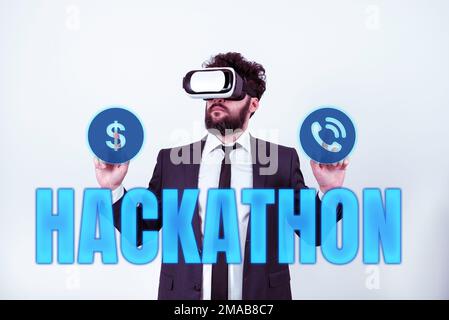 Konzeptionelle Darstellung Hackathon. Veranstaltung zur Unternehmensübersicht, bei der eine große Anzahl von Personen an der Programmierung beteiligt ist Stockfoto