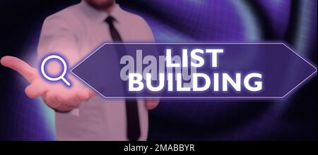 Textbeschriftung zur Erstellung der Liste. Business Showcase-Datenbank mit Personen, die Sie mit Ihrer Marketingbotschaft kontaktieren können Stockfoto