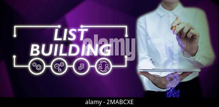 Textbeschriftung zur Erstellung der Liste. Business Showcase-Datenbank mit Personen, die Sie mit Ihrer Marketingbotschaft kontaktieren können Stockfoto