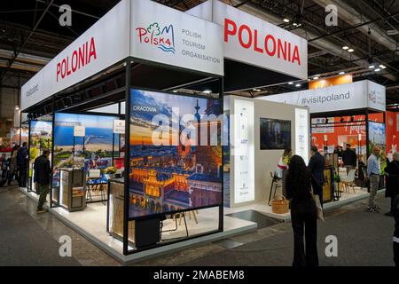 Madrid, Spanien. 19. Januar 2023. FITUR the International Tourism Fair of Spain 2023. Der Stand Polens. IFEMA, Madrid, Spanien. Kredit: EnriquePSans/Alamy Live News Stockfoto