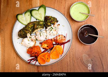 Indisches Essen. Schweinefleisch, Lamm und Kalbfleisch. Stockfoto