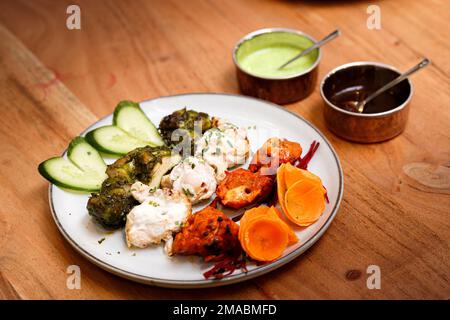 Indisches Essen. Schweinefleisch, Lamm und Kalbfleisch. Stockfoto