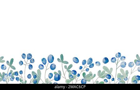Aquarell-wilde Beeren. Handgezogene Blumenkarte mit natürlichen Elementen, Zweigen und Blättern von Blaubeeren. Stock Vektor