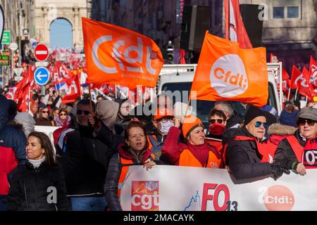 Gredab / Le Pictorium - Demonstration gegen die Rentenreform - 19/1/2023 - Frankreich / Bouches-du-Rhone / Marseille - Demonstration gegen die Rentenreform in Marseille, die von allen Gewerkschaften gefordert wurde. Stockfoto