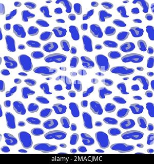 Vector Nahtloses blaues Leopardenmuster, schwarze und blaue Punkte auf weißem Hintergrund im klassischen Design Stock Vektor