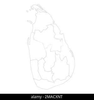 Sri Lanka politische Karte der Verwaltungsabteilungen - Provinzen. Leere Gliederungszuordnung. Durchgehende dünne schwarze Linien. Stock Vektor