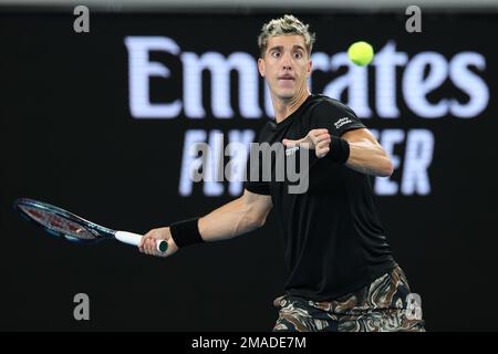 Melbourne, Australien. 20. Januar 2023. Thanasi Kokkinakis von Australien in Aktion während des Spiels in Runde 2 zwischen Andy Murray von Großbritannien und Thanasi Kokkinakis von Australien, 4. Tag beim Australian Open Tennis 2023 in der Margaret Court Arena, Melbourne, Australien, am 19. Januar 2023. Foto von Peter Dovgan. Nur redaktionelle Verwendung, Lizenz für kommerzielle Verwendung erforderlich. Keine Verwendung bei Wetten, Spielen oder Veröffentlichungen von Clubs/Ligen/Spielern. Kredit: UK Sports Pics Ltd/Alamy Live News Stockfoto