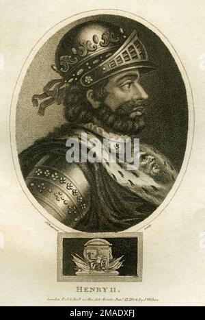 Europa, Großbritannien, Heinrich II Von England , Herzog der Normandie , geboren 1133 in Le Mans , gestorben 1189 in Chinon , König von England zwischen 1154 und 1189 , Stahlstich von Chapman , 1803 , Rechte werden nicht vertreten . - Europa, Großbritannien, Heinrich II Von England , Herzog der Normandie , geboren 1133 in Le Mans , starb 1189 in Chinon , König von England zwischen 1154 und 1189 , Stahlgravierung von Chapman , etwa 1803. Stockfoto