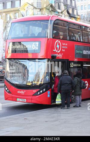 Busfahrten wurden am 19. Januar aufgrund von Abellios Arbeitsstreit in London, Großbritannien, unterbrochen Stockfoto