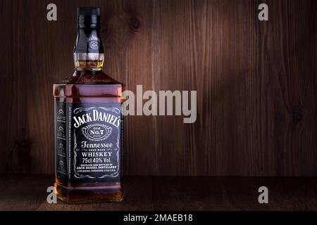 CHISINAU, MOLDAWIEN - Februar 05. 2016. Foto einer Flasche 'Jack Daniel's' Tennessee Whiskey. Jack Daniel's ist eine Marke von saurer Mash Stockfoto