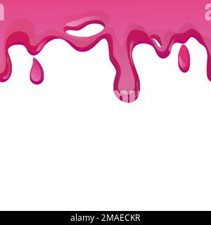 Schleimlila und Pink, Gelee-Glasur mit Tropfen und Glitzer im Cartoon-Stil, nahtlos isoliert auf weißem Hintergrund. Vektordarstellung Stock Vektor