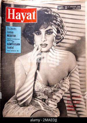 Hayat, türkisches Magazin, Titelblatt August 1960, mit Gina Lollobrigida, italienischer Schauspielerin Stockfoto