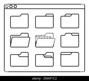 Desktop-Fenster mit Ordnerliniensymbol isoliert Einfache ui-Vektordarstellung Stock Vektor
