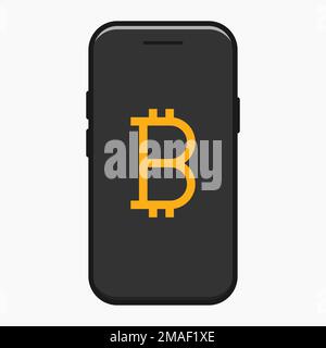 Smartphone mit Bitcoin auf dem Bildschirm, Vektorabbildung Stock Vektor