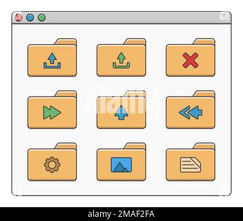 Desktop-Fenster mit Ordnerpfeilen isolierte einfache vektordarstellung der benutzeroberfläche Stock Vektor
