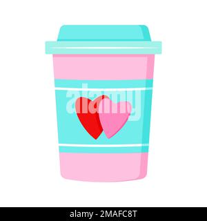 Vektorrosa Kaffee- oder Teetassen mit zwei Herzen. Stock Vektor