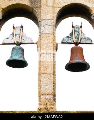 Zwei Kirchenglocken in Muxia, Spanien Stockfoto