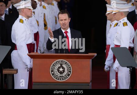 Austin Texas, USA, 17. Januar 2023: Sprecher DES Texas House DADE PHELAN spricht während der Eröffnungszeremonie im Texas Capitol für Gouverneur Greg Abbott (nicht abgebildet). ©Bob Daemmrich Stockfoto