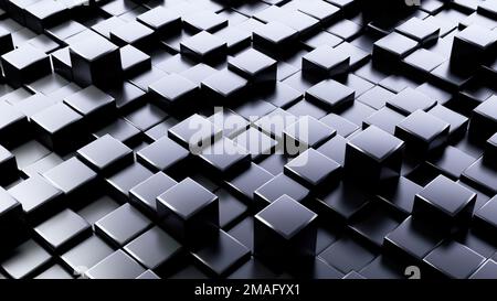 Schwarze 3D-Oberfläche mit abstrakten Würfeln mit Schatten Hintergrund Abbildung Stockfoto
