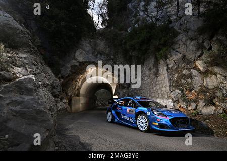 Monte Carlo, Fürstentum Monaco. 19. Januar 2023. Shakedown, M-SPORTÂ Fordâ worldâ RALLYÂ-TEAM, FORD PumaÂ Rally1Â HYBRID, ourdanÂ SERDERIDIS FredericÂ MICLOTTE Credit: Independent Photo Agency/Alamy Live News Stockfoto