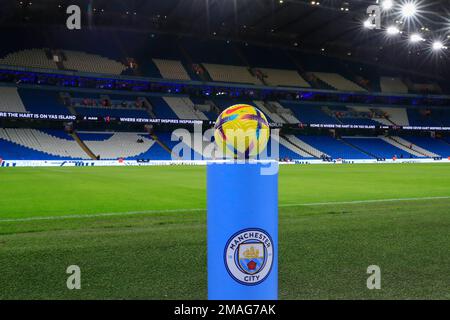 Manchester, Großbritannien. 19. Januar 2023. Matchball im Etihad Stadium vor dem Premier-League-Spiel Manchester City gegen Tottenham Hotspur im Etihad Stadium, Manchester, Großbritannien, 19. Januar 2023 (Foto von Conor Molloy/News Images) in Manchester, Großbritannien, am 1./19. Januar 2023. (Foto: Conor Molloy/News Images/Sipa USA) Guthaben: SIPA USA/Alamy Live News Stockfoto