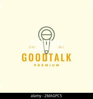 Podcast mit Mikrofon und minimalen geometrischen Linien Logo-Design Vorlage zur Darstellung von Vektorsymbolen Stock Vektor