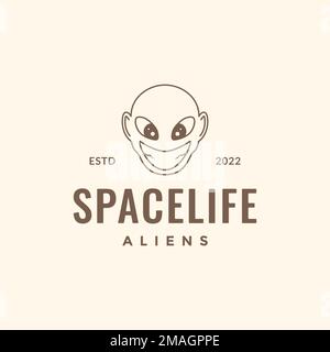 Head Creature Space Sky Alien Lächeln niedliches Cartoon Maskottchen Hipster Logo Design Vektor Symbol Illustration Vorlage Stock Vektor