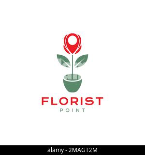 Florist Point Karte Lage Geschäft Markt Geschäft Geschäft Rosen Pflanzen Vase Töpfe Logo Design Vektor Symbol Illustration Vorlage Stock Vektor