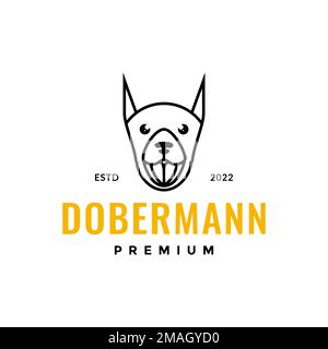 Tiergesicht Dobermann lächeln niedliche Linie Logo Design Symbol Illustration Vorlage Stock Vektor