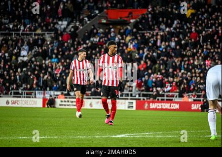 Sunderland AFC Forward Amad Diallo in Aktion gegen Swansea City bei der EFL-Meisterschaft. Stockfoto