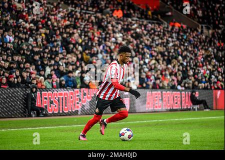 Sunderland AFC Forward Amad Diallo in Aktion gegen Swansea City bei der EFL-Meisterschaft. Stockfoto