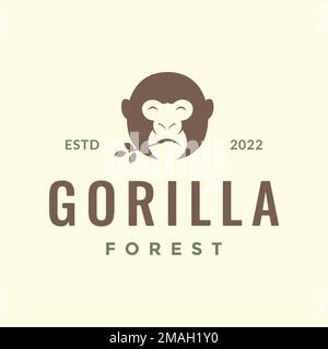 Gesicht kleiner Gorilla-Primaten-Affe frisst Blatt Hipster farbiges Logo Symbol Illustration Vorlage Stock Vektor