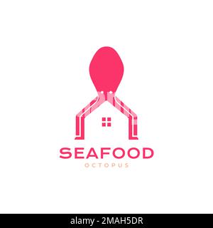 Restaurant mit Meeresfrüchten, Oktopus, Restaurant, Taste Recipe Logo Design, Vektorsymbol Illustration Vorlage Stock Vektor