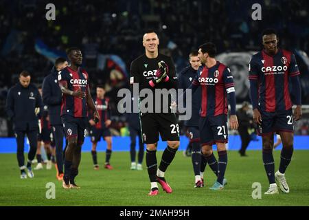 Rom, Italien. 19. Januar 2023. Entlassung von Bologna-Spielern während des Fußballspiels des Italy Cup zwischen SS Lazio und Bologna FC im Olimpico-Stadion in Rom (Italien), 19. Januar 2023. Foto: Antonietta Baldassarre/Insidefoto Credit: Insidefoto di andrea staccioli/Alamy Live News Stockfoto