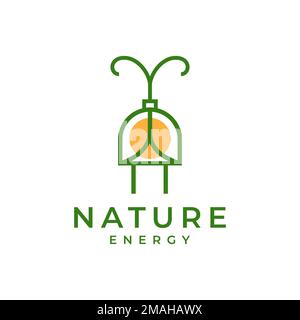 Natur Energiestecker Kabel Insektengrün Logo Design Vektor Symbol Illustration Vorlage Stock Vektor