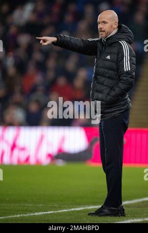 LONDON, ENGLAND - JANUAR 18: manager Erik Ten Hag von Manchester United während des Premier League-Spiels zwischen Crystal Palace und Manchester United Stockfoto
